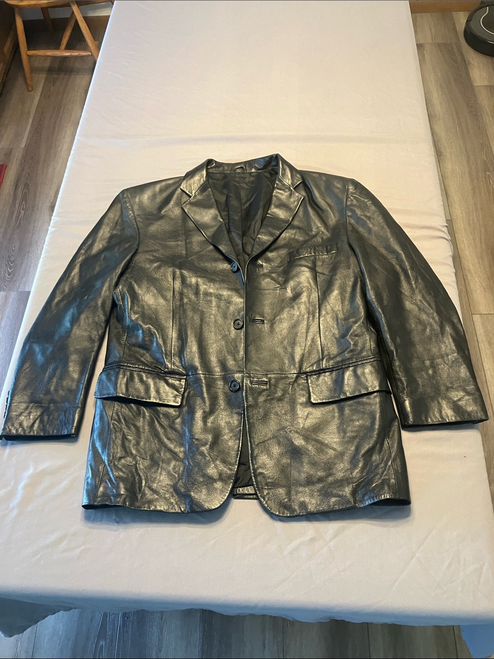 Macy's Black Leather Pea Coat Blazer